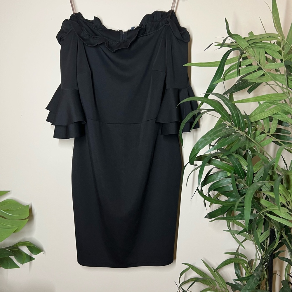 FIT to figure Strapless Black Ruffle Dress